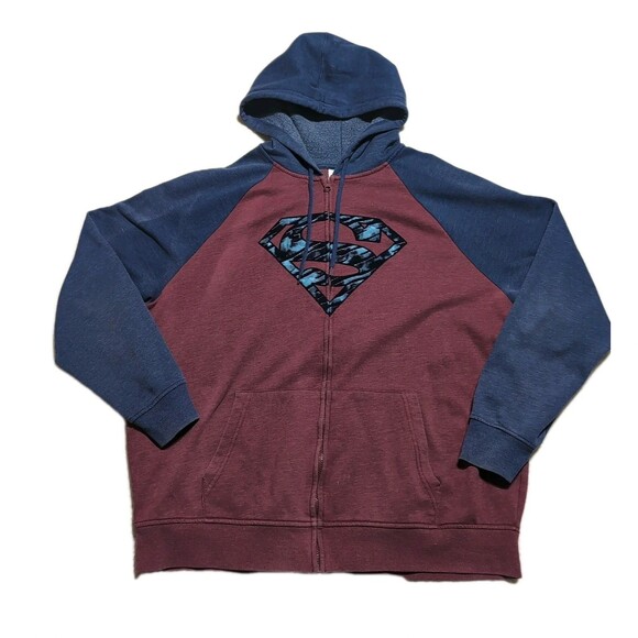 DC Other - Superman Men’s 2XL Full Zip Fleece Lined Hoodie Jacket Heather Red Blue Pockets